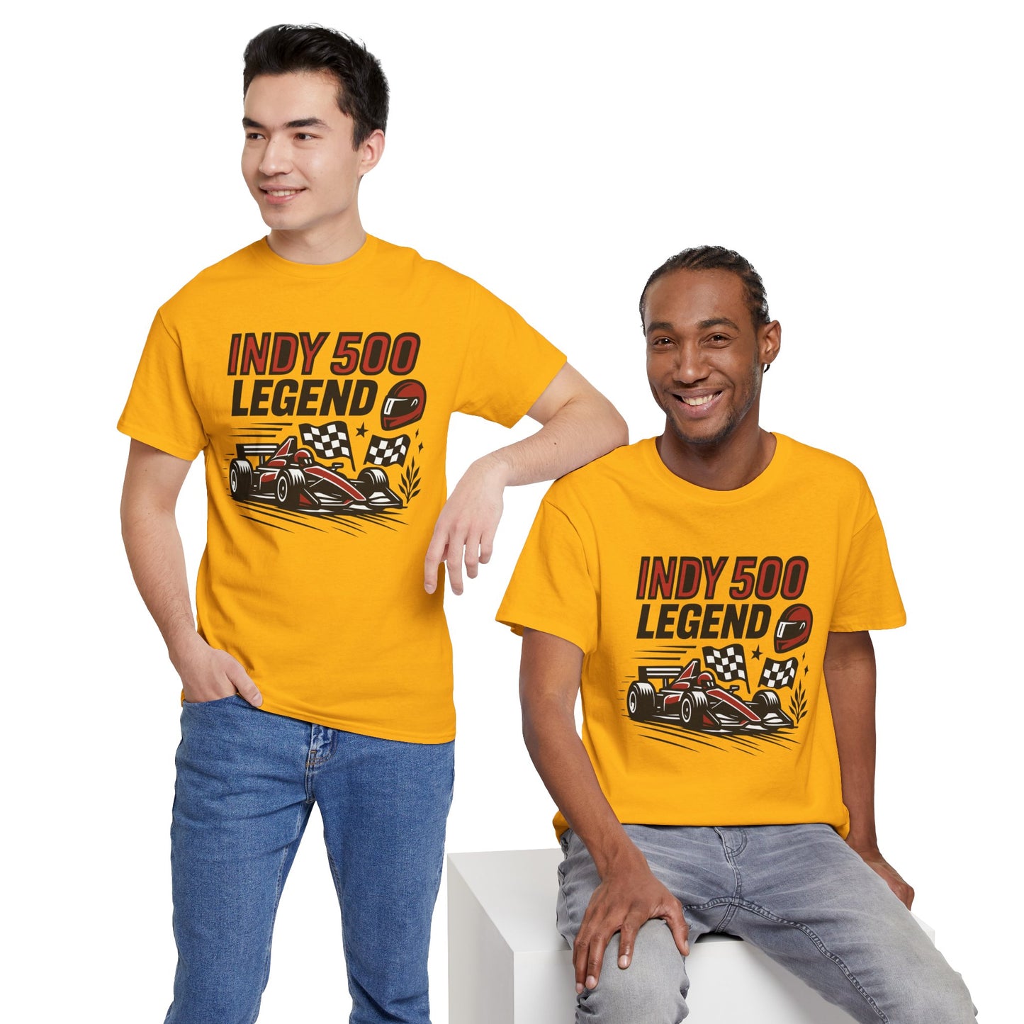 Indy 500 Legend Racing T-Shirt — Vintage Race Car & Checkered Flag Tee