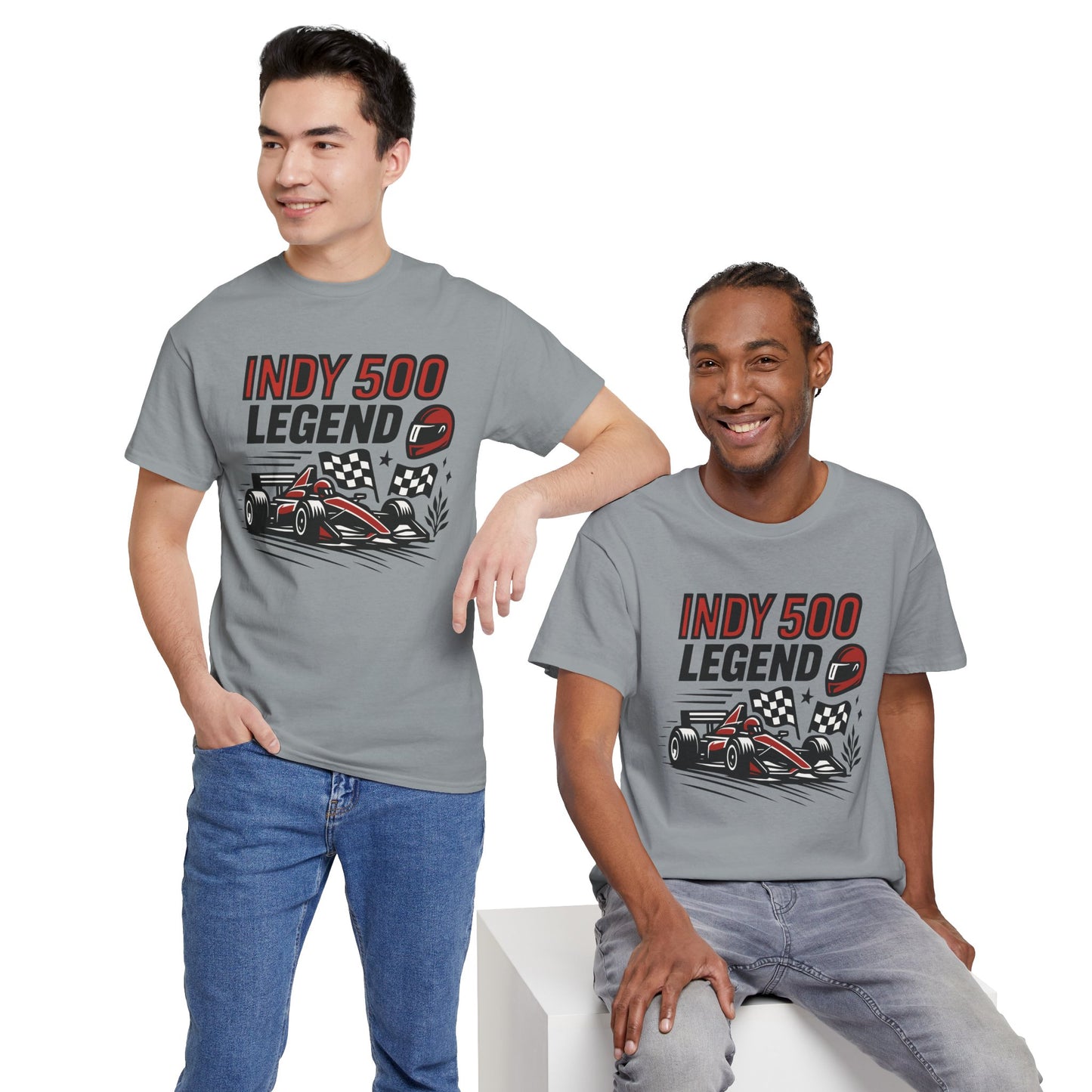 Indy 500 Legend Racing T-Shirt — Vintage Race Car & Checkered Flag Tee