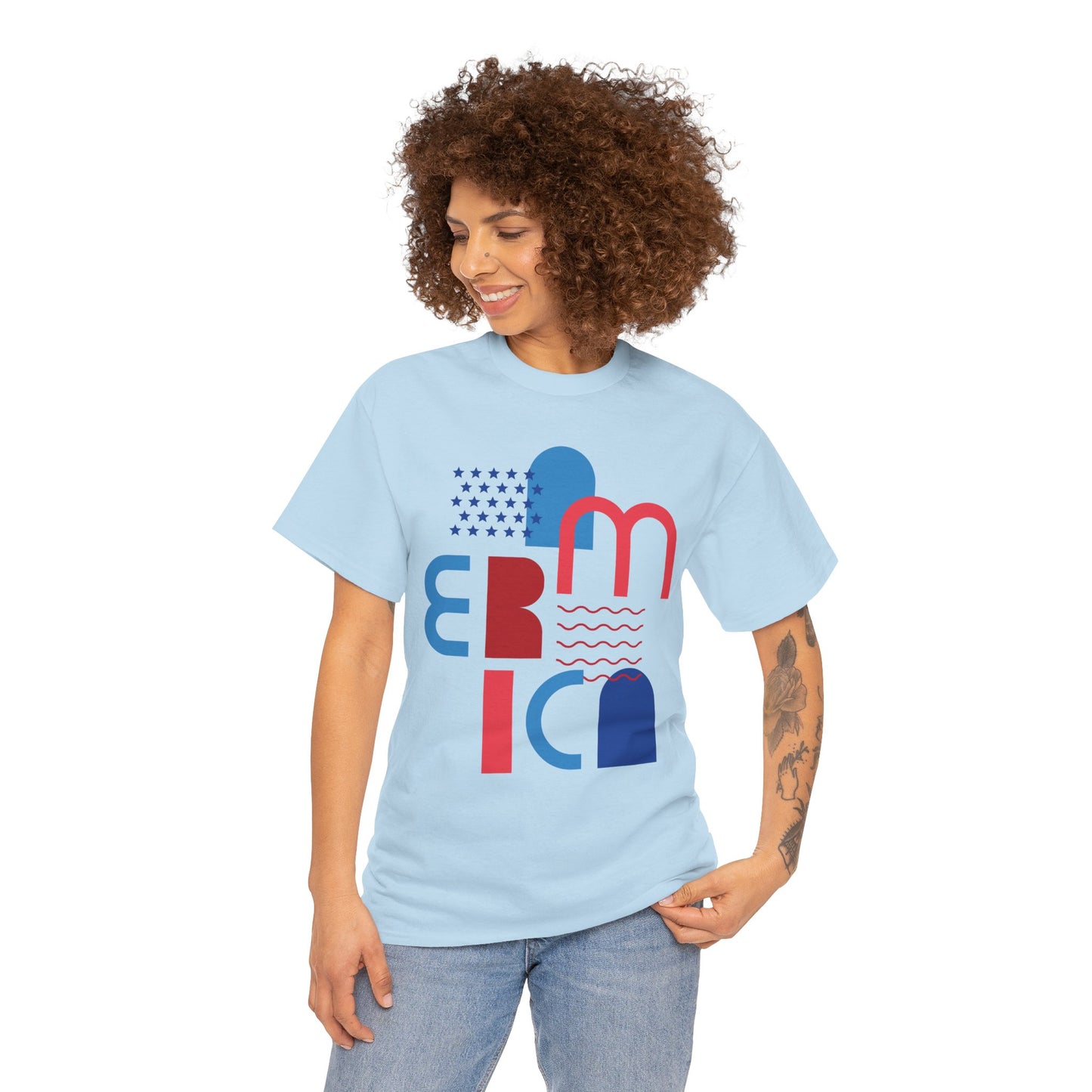 America Graphic Tee — Modern Red & Blue Typographic USA Design