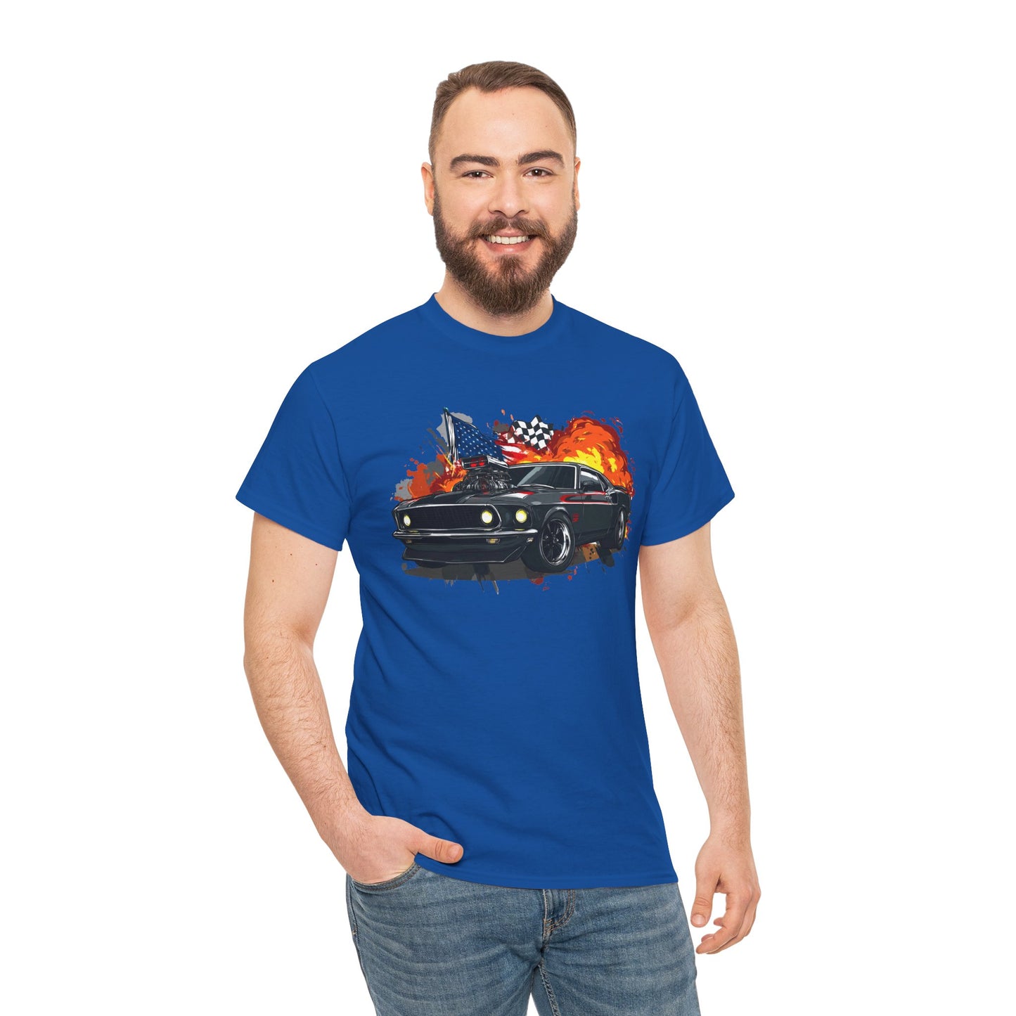 1969 Boss 429 Mustang T‑Shirt — Flaming Mustang Graphic