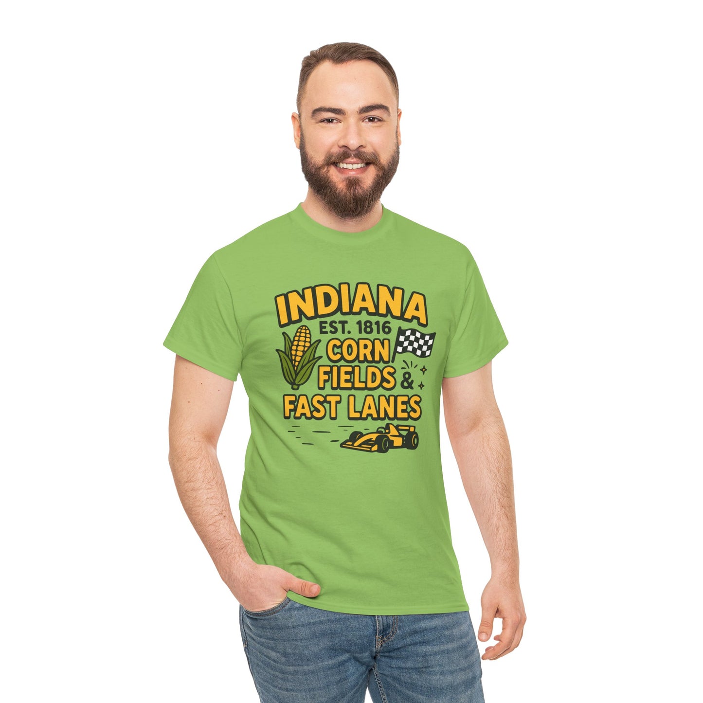 Indiana Corn Fields & Fast Lanes T-Shirt — Indy Racing & Midwestern Pride Tee