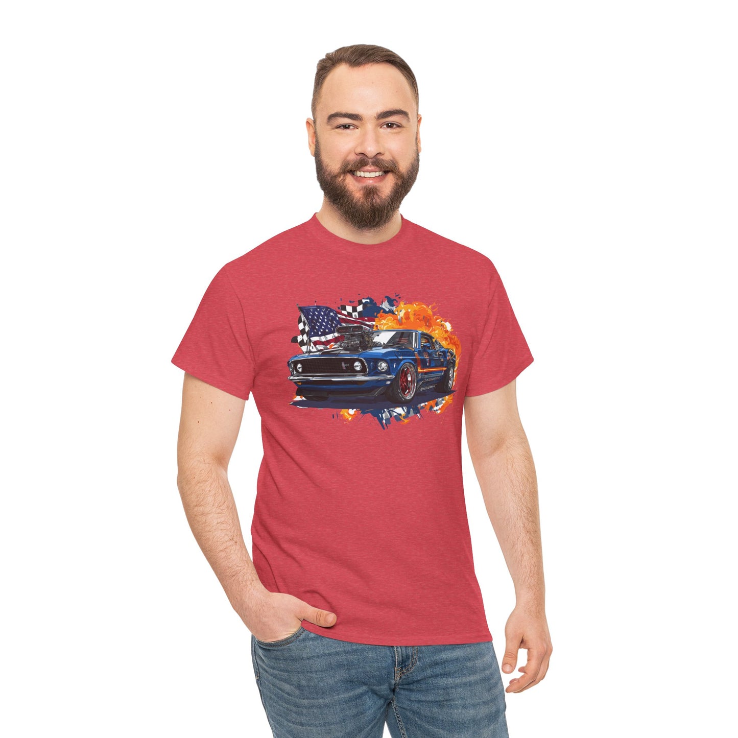 1969 Boss 429 Mustang T‑Shirt — American Flag Burnout Graphic Tee