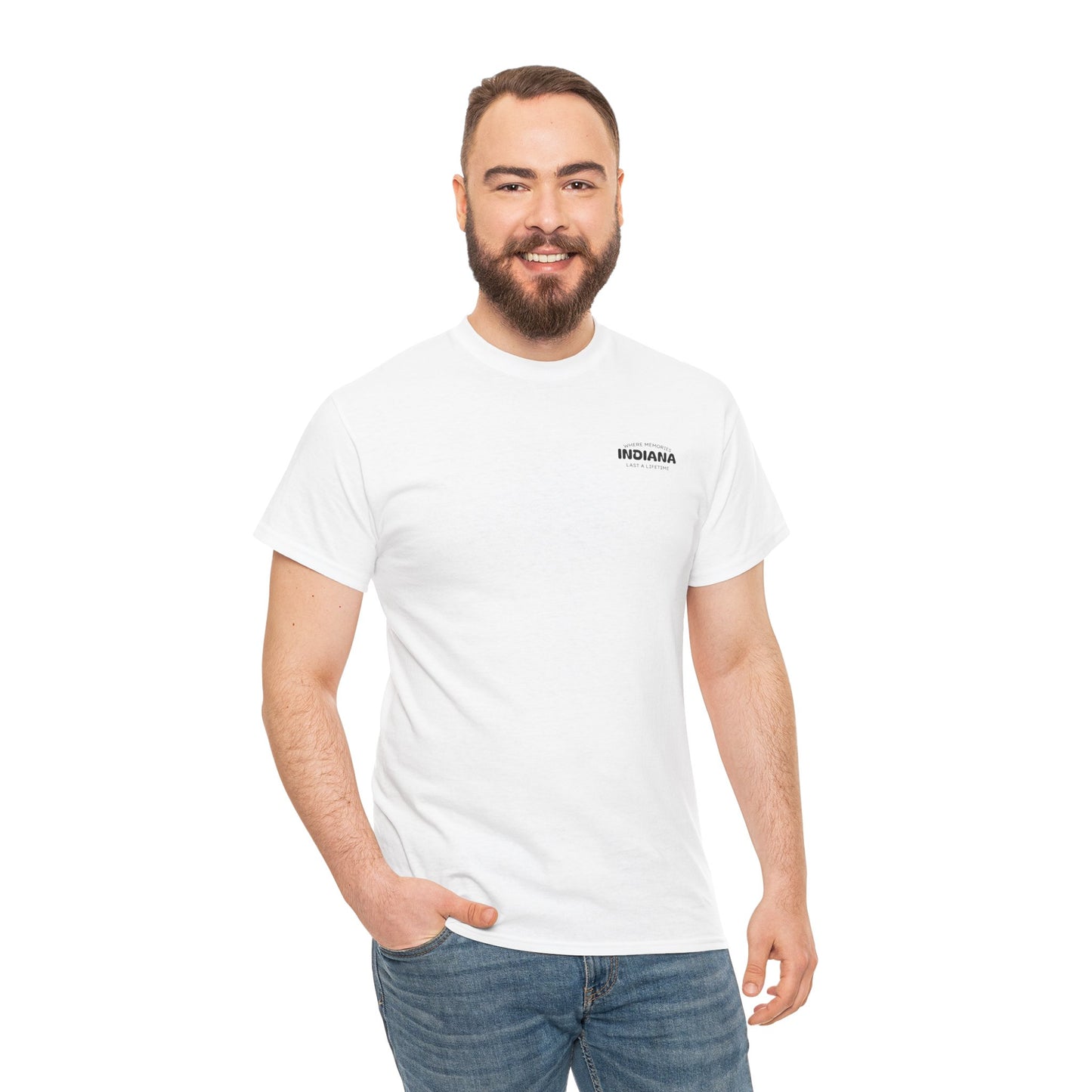 Indiana Outdoor Graphic Tee — State Map Nature & Guitar Design