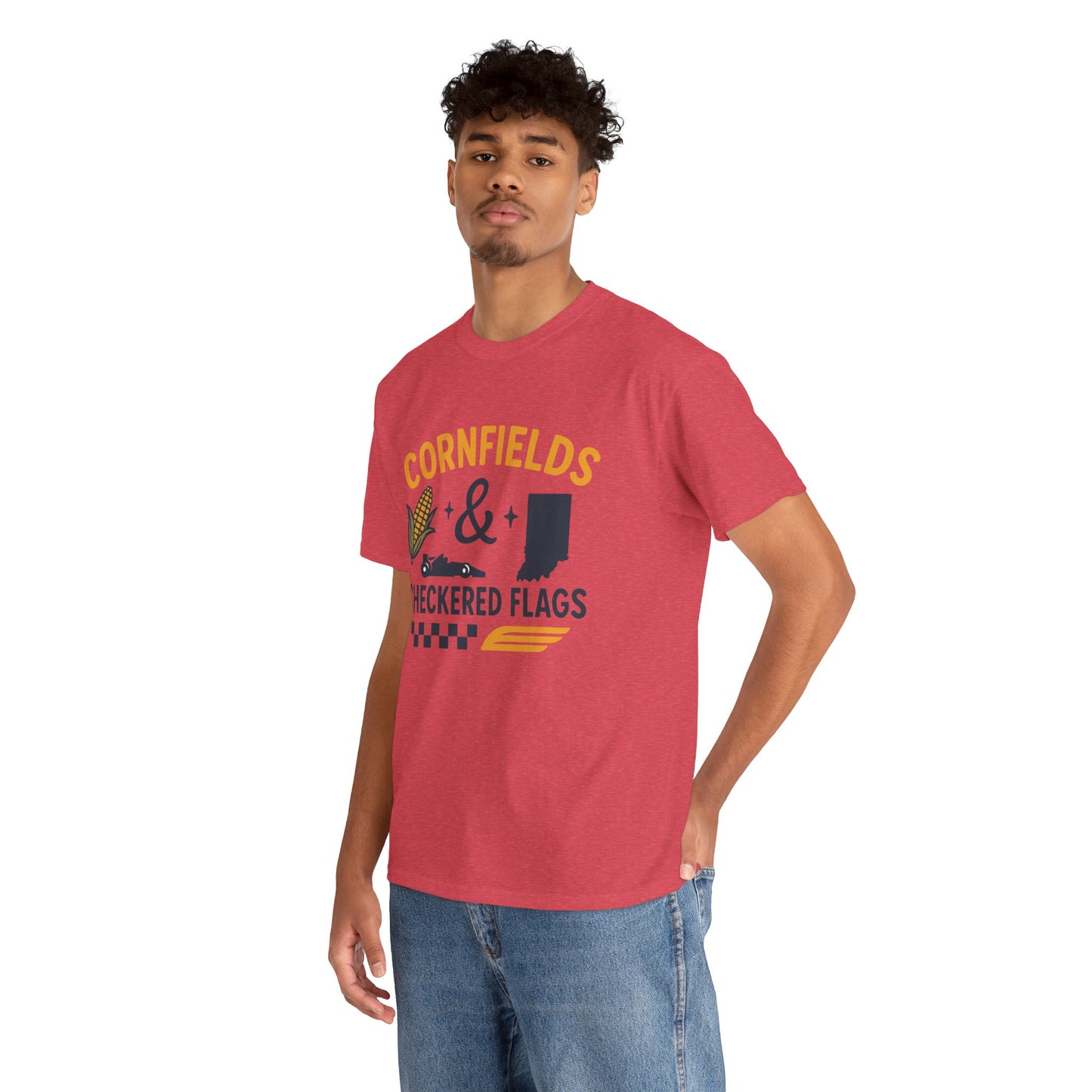 T-Shirt — "Cornfields & Checkered Flags" Indiana Racing Farm Life Tee