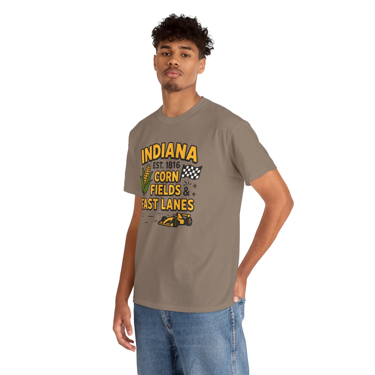 Indiana Corn Fields & Fast Lanes T-Shirt — Indy Racing & Midwestern Pride Tee