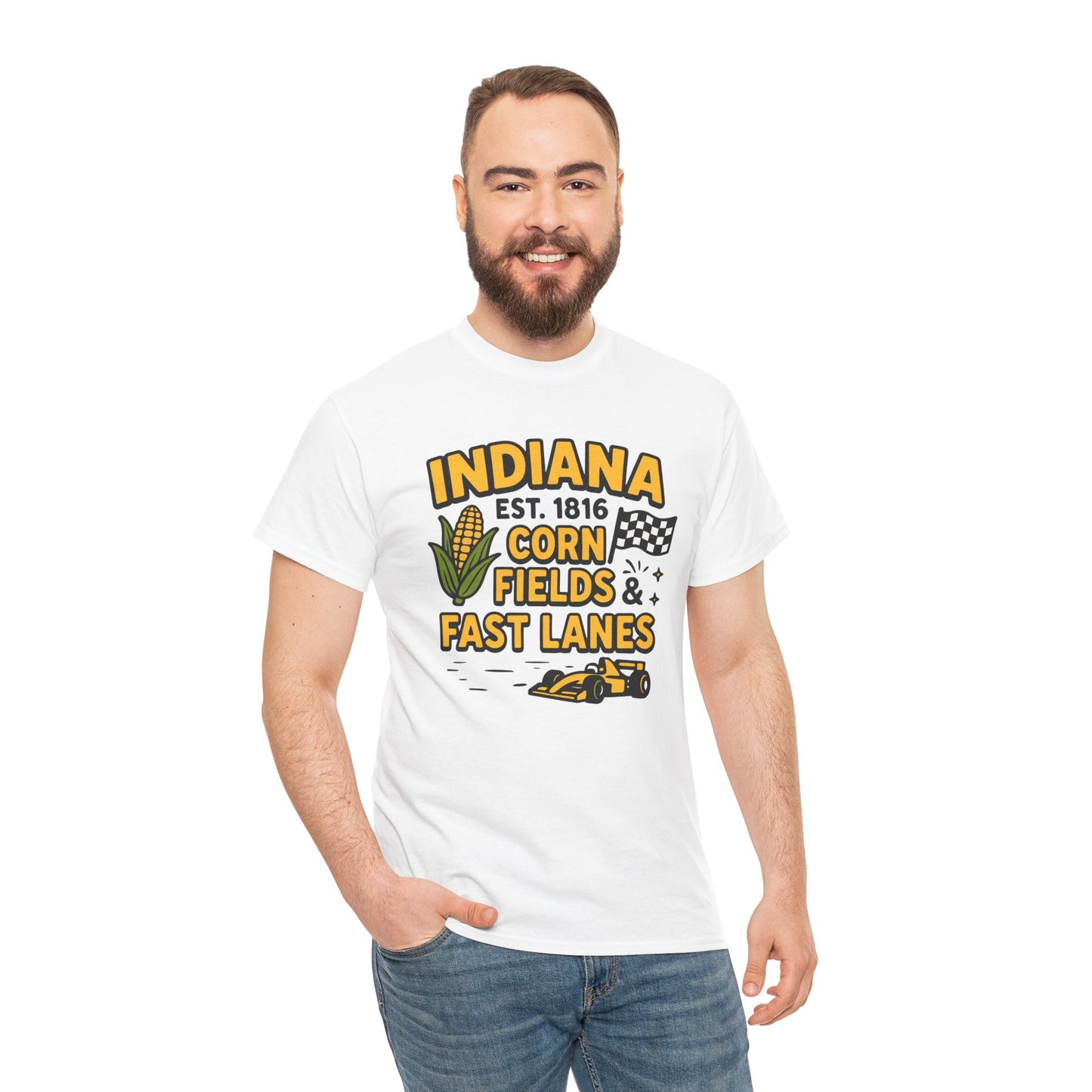 Indiana Corn Fields & Fast Lanes T-Shirt — Indy Racing & Midwestern Pride Tee