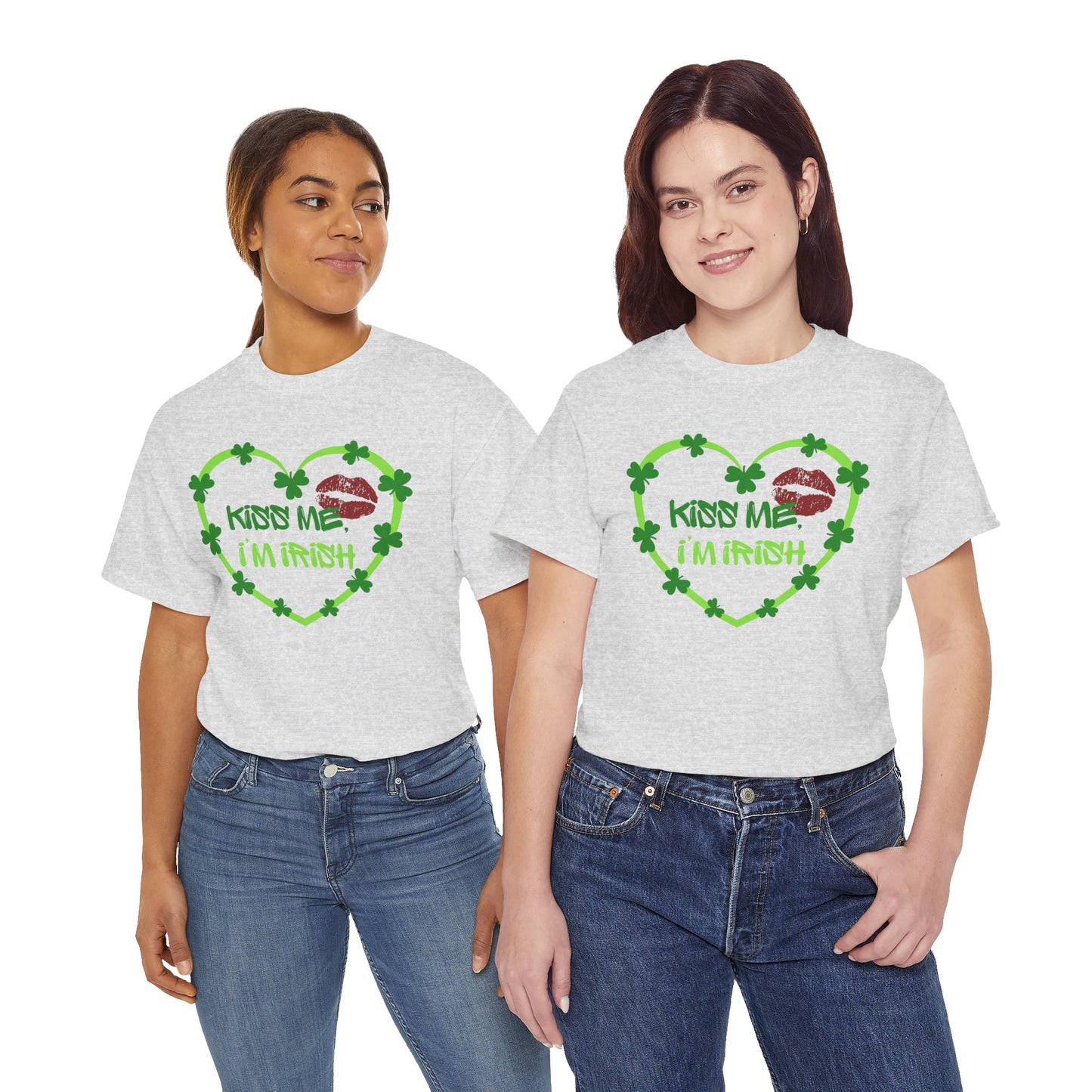 Adult St. Patrick's Day Tee — "Kiss Me I'm Irish" Shamrock Heart T-Shirt
