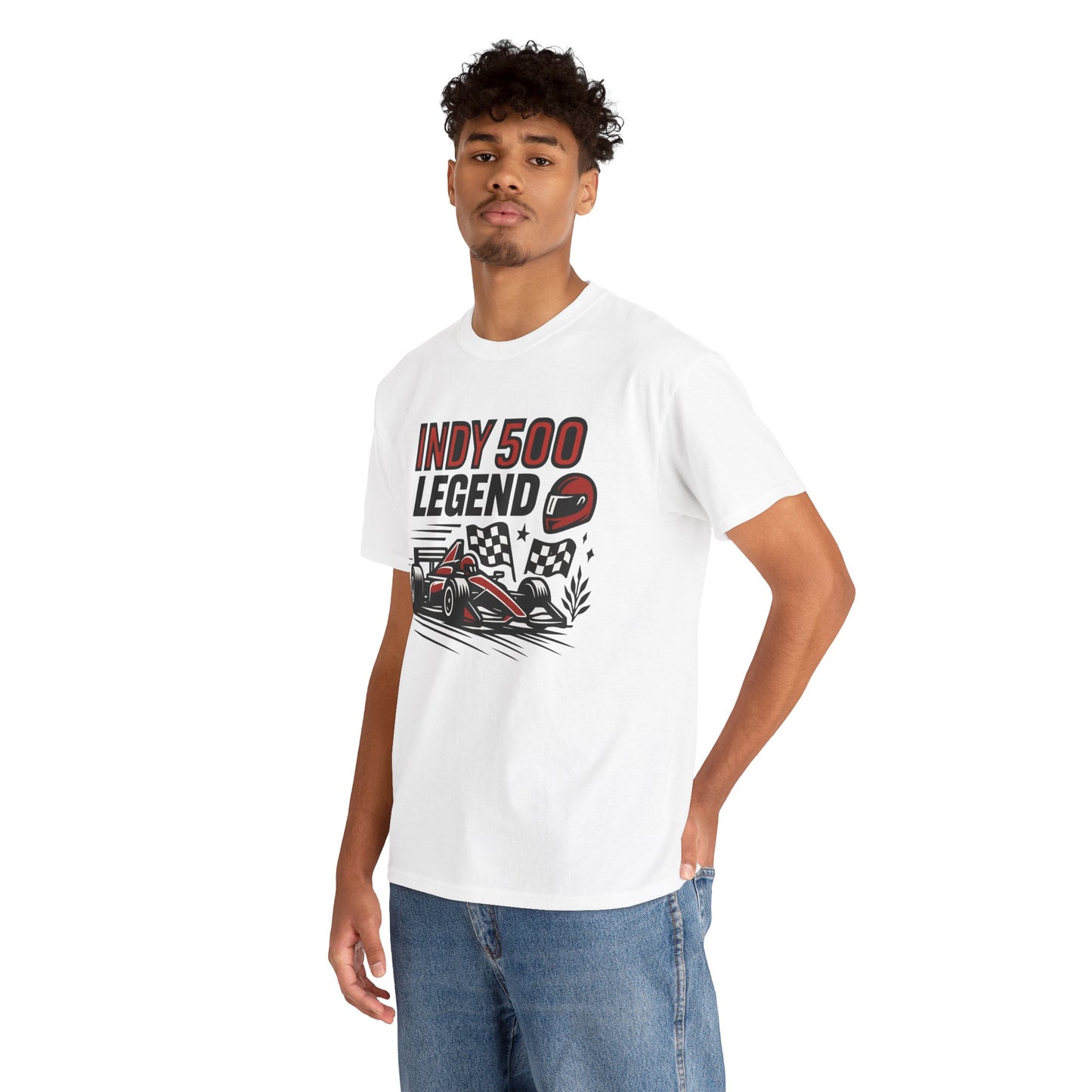 Indy 500 Legend Racing T-Shirt — Vintage Race Car & Checkered Flag Tee
