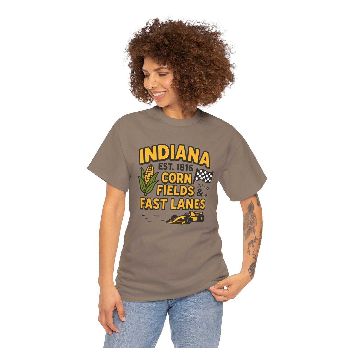 Indiana Corn Fields & Fast Lanes T-Shirt — Indy Racing & Midwestern Pride Tee