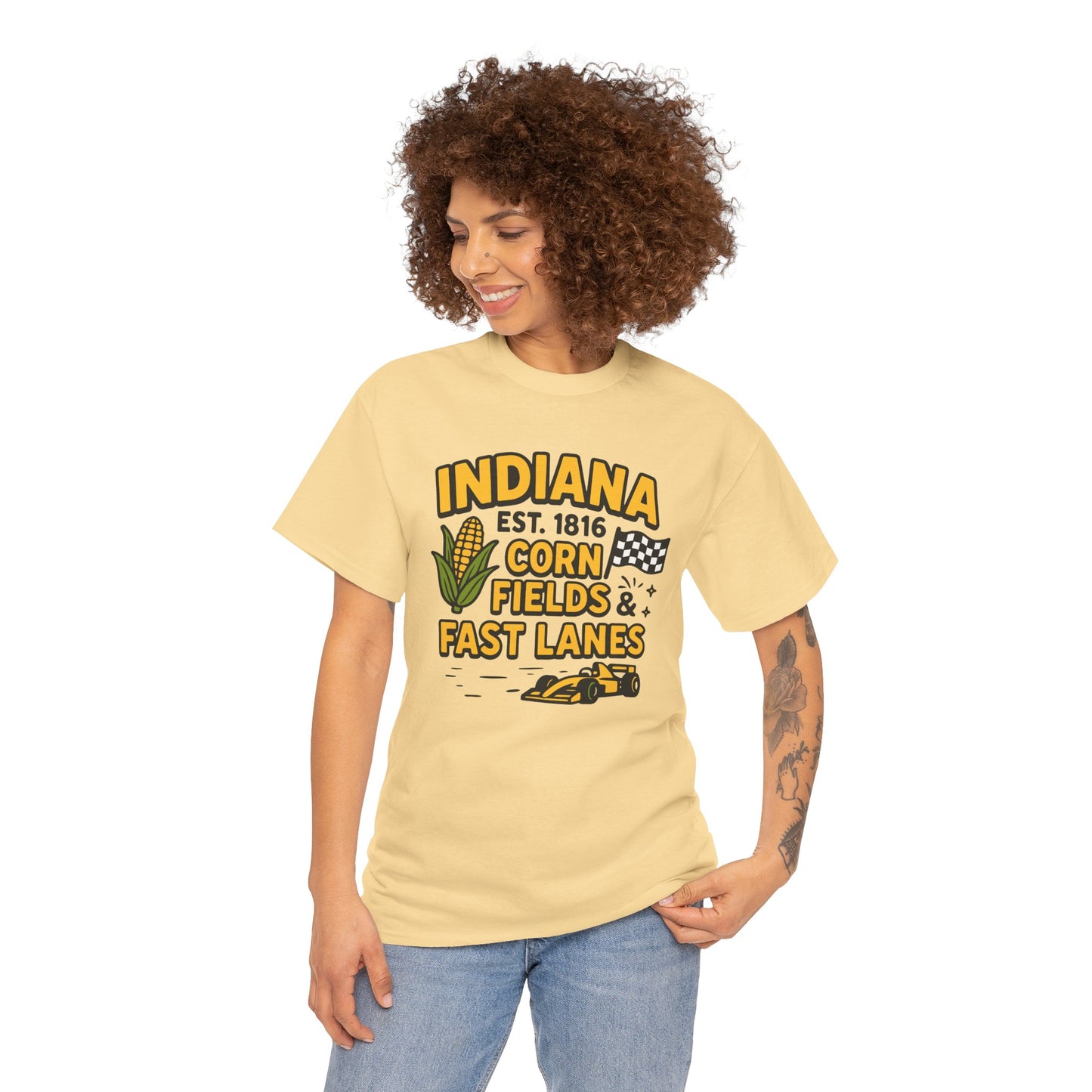 Indiana Corn Fields & Fast Lanes T-Shirt — Indy Racing & Midwestern Pride Tee