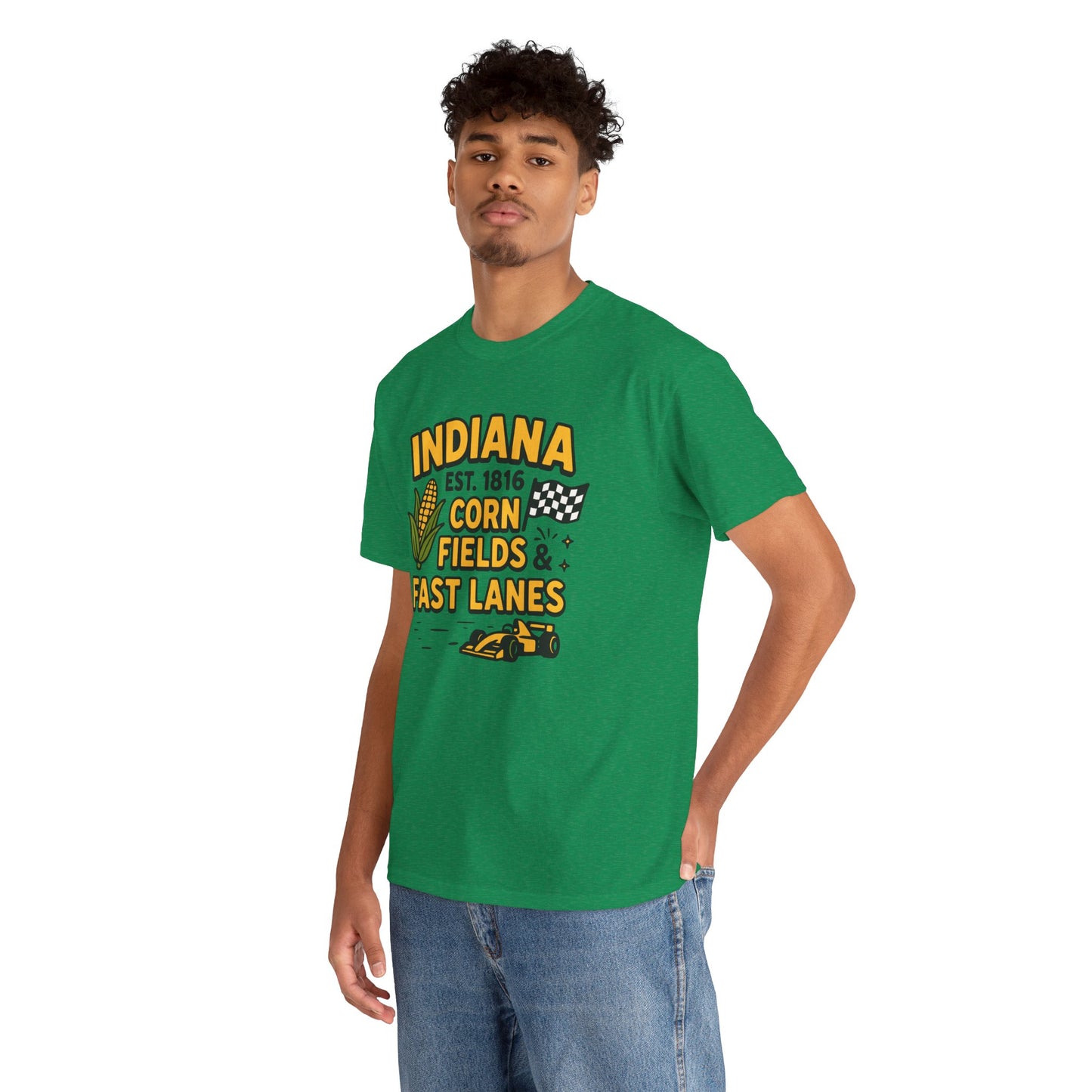 Indiana Corn Fields & Fast Lanes T-Shirt — Indy Racing & Midwestern Pride Tee