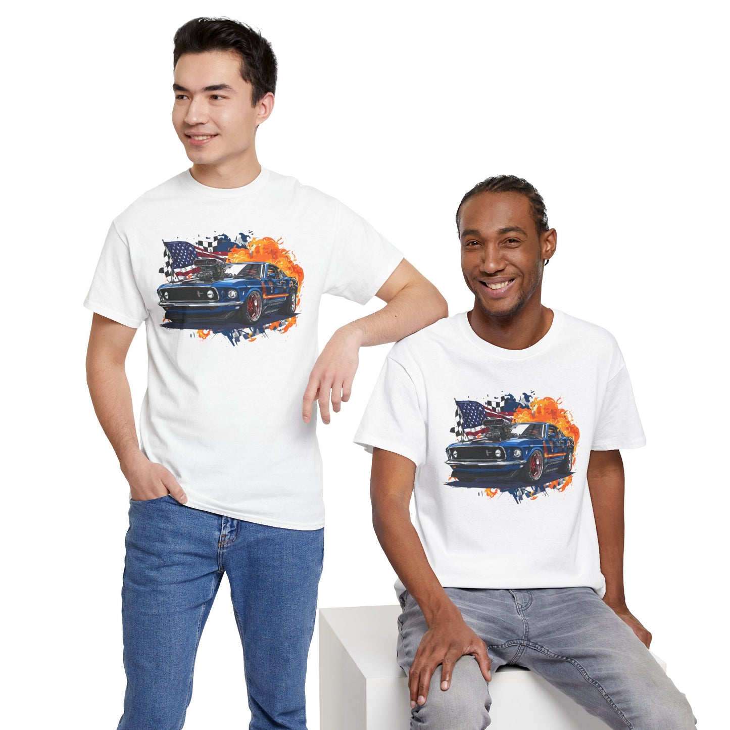 1969 Boss 429 Mustang T‑Shirt — American Flag Burnout Graphic Tee