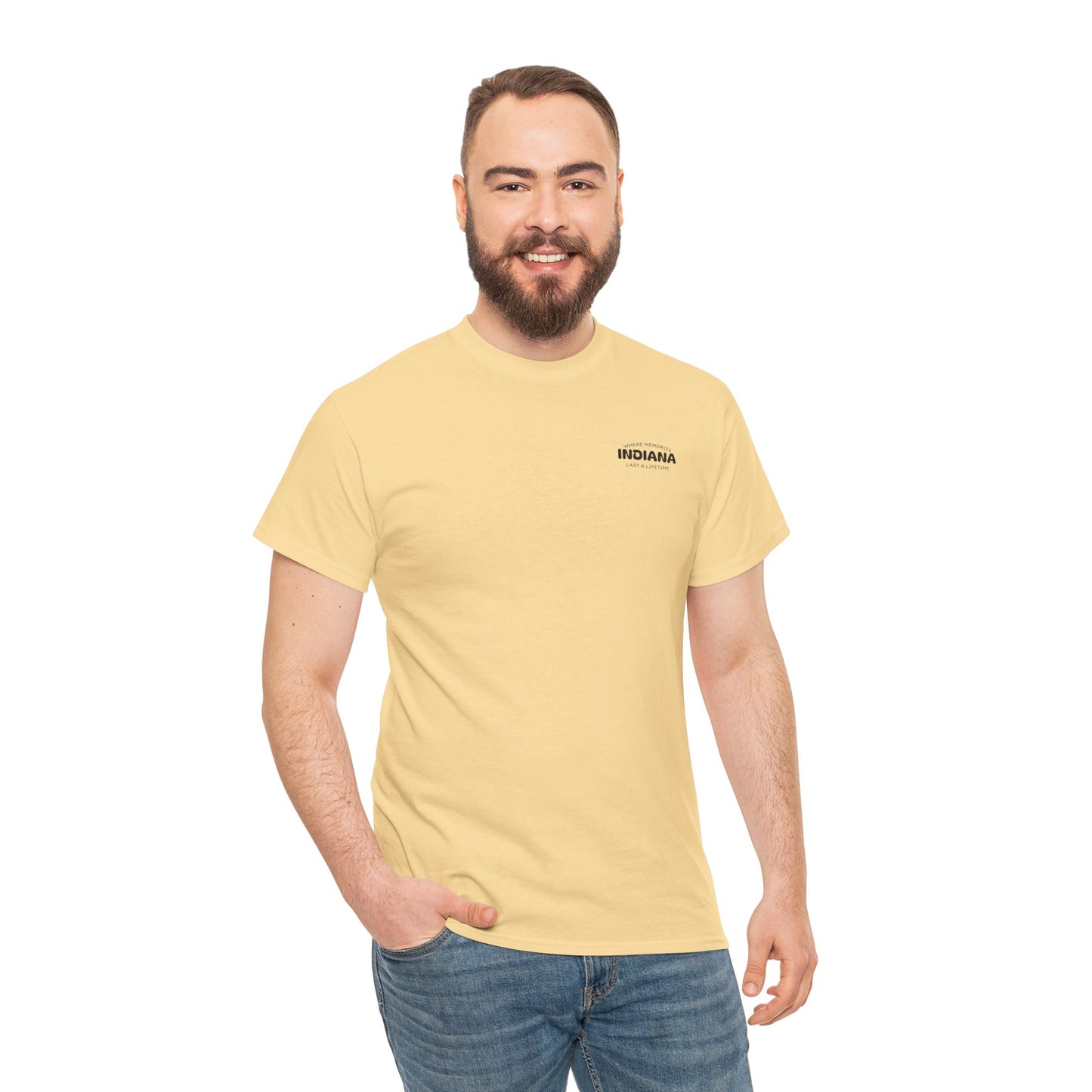 Indiana Outdoor Graphic Tee — State Map Nature & Guitar Design