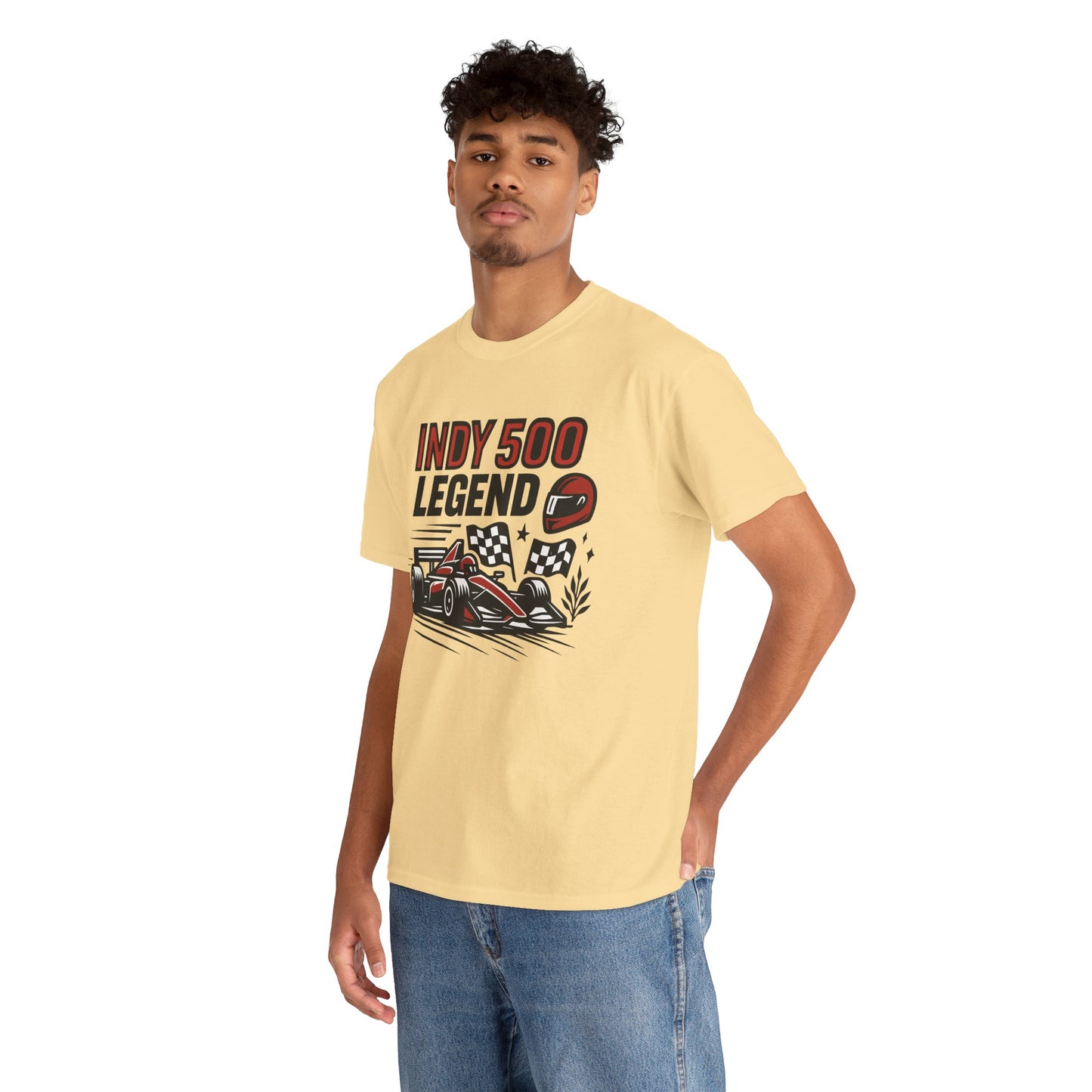 Indy 500 Legend Racing T-Shirt — Vintage Race Car & Checkered Flag Tee