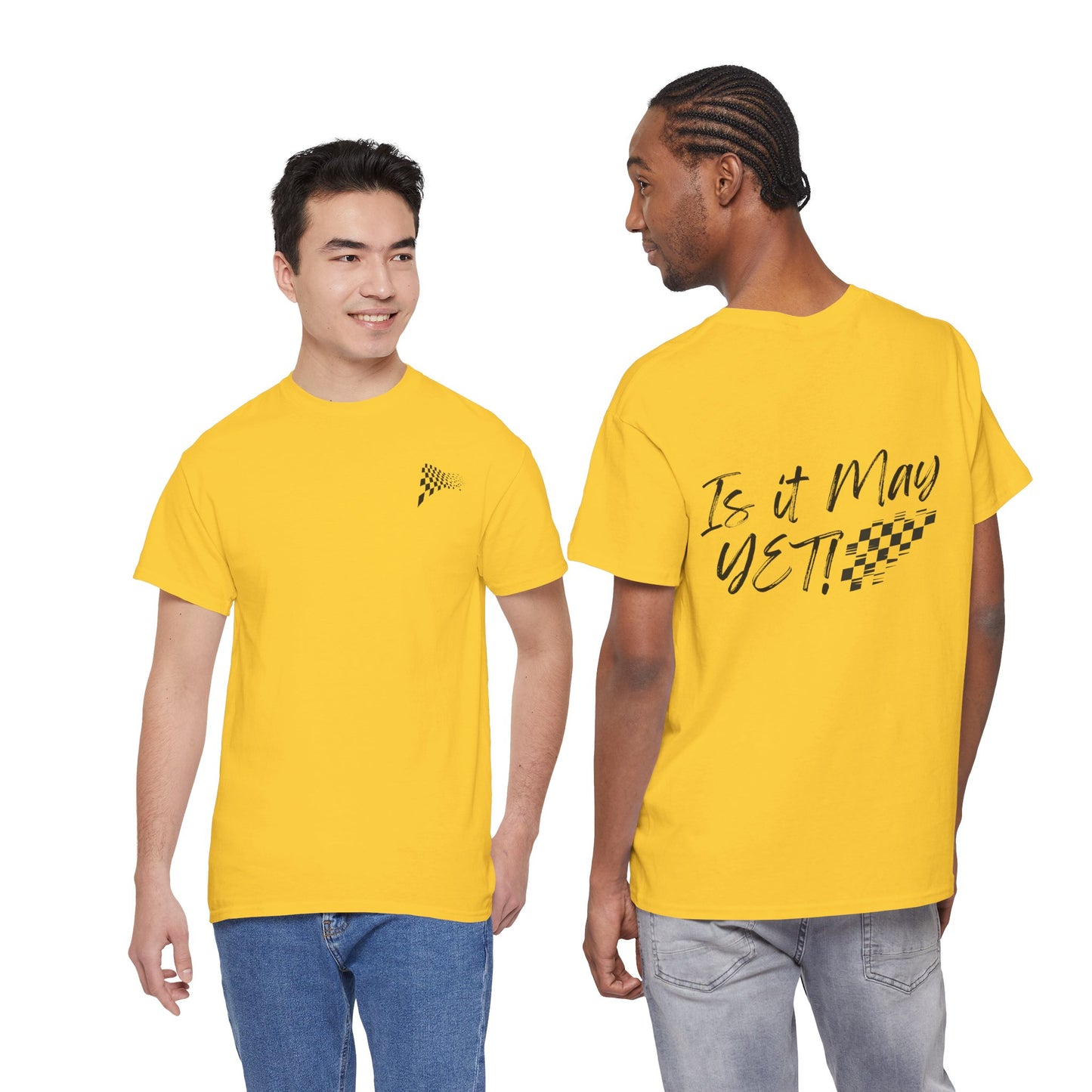 Adult - Is It May Yet? Tee – Racing Checkered Graphic T-Shirt in Flag colors
