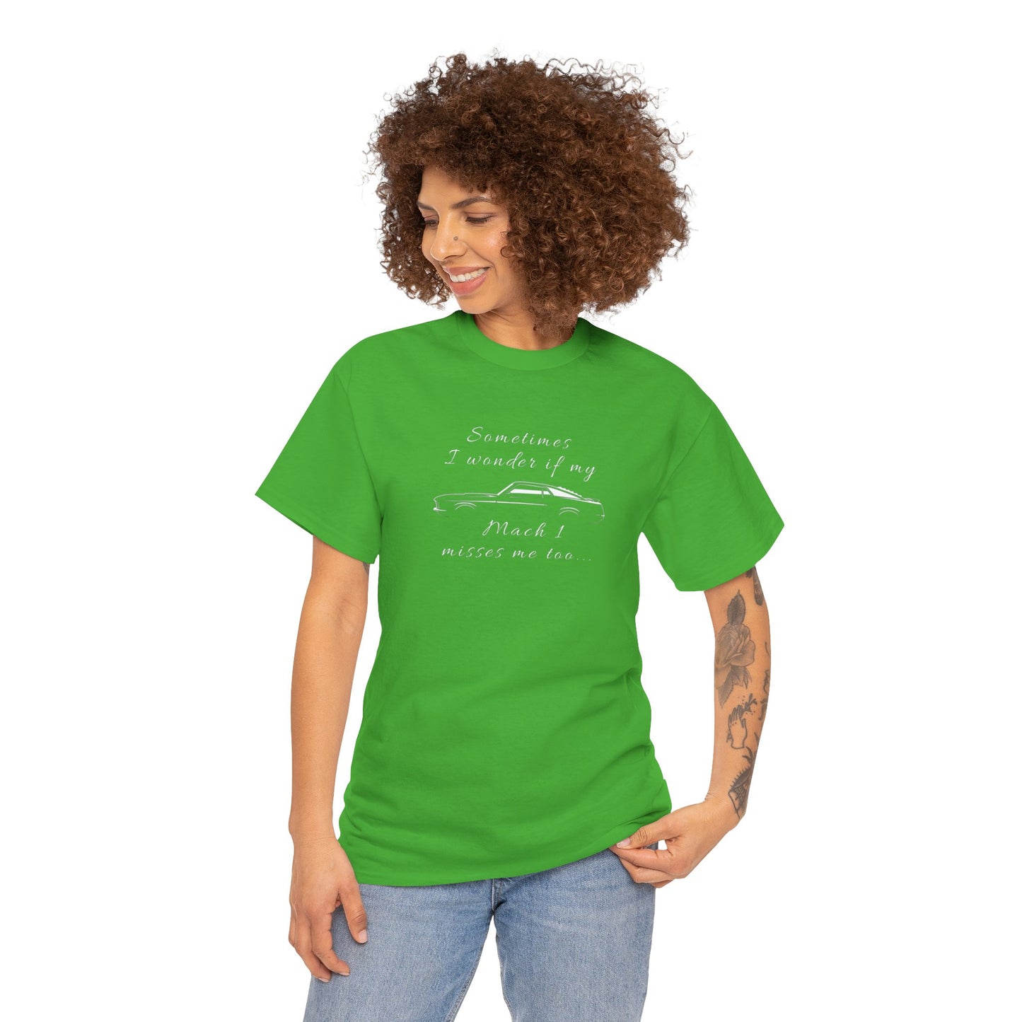Adult Sometimes I Wonder If My Mach 1 Misses Me Too Tee — Vintage Muscle Car Graphic Shirt