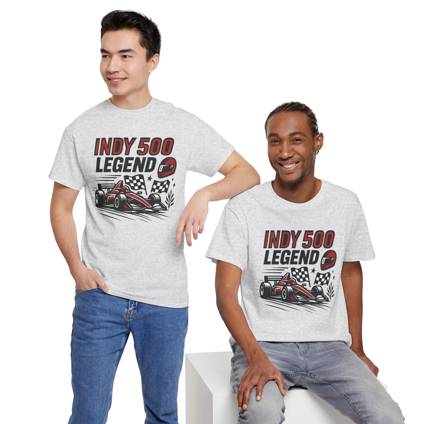 Indy 500 Legend Racing T-Shirt — Vintage Race Car & Checkered Flag Tee