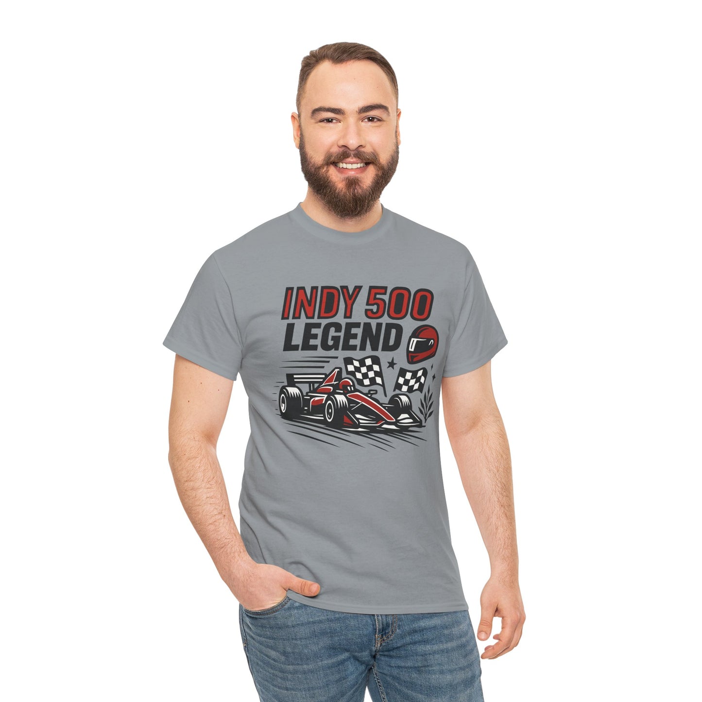 Indy 500 Legend Racing T-Shirt — Vintage Race Car & Checkered Flag Tee