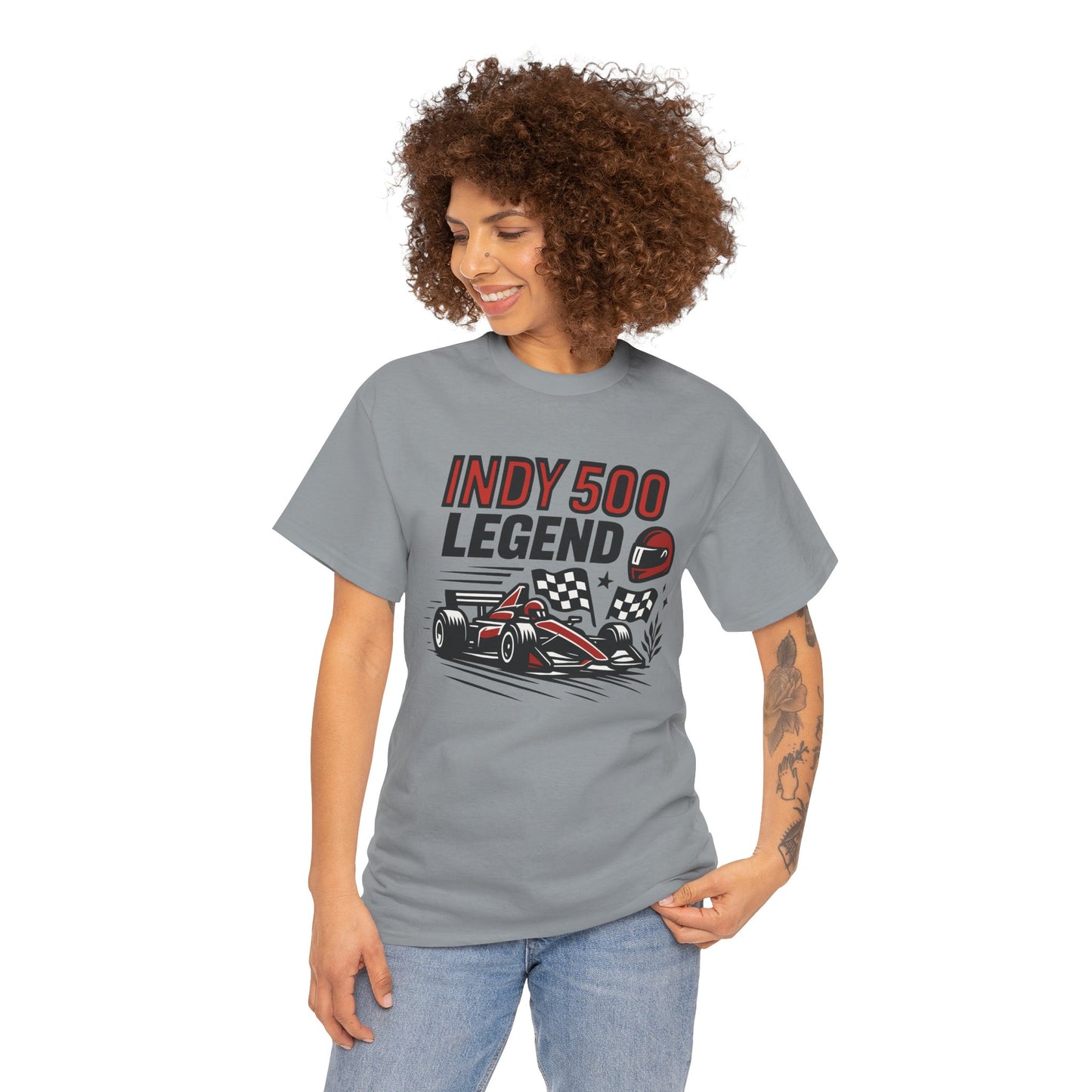 Indy 500 Legend Racing T-Shirt — Vintage Race Car & Checkered Flag Tee