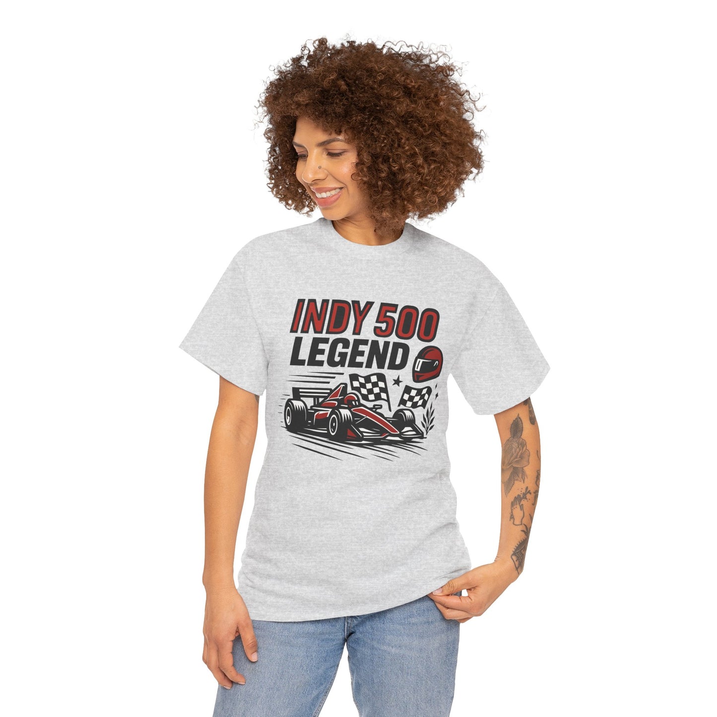 Indy 500 Legend Racing T-Shirt — Vintage Race Car & Checkered Flag Tee
