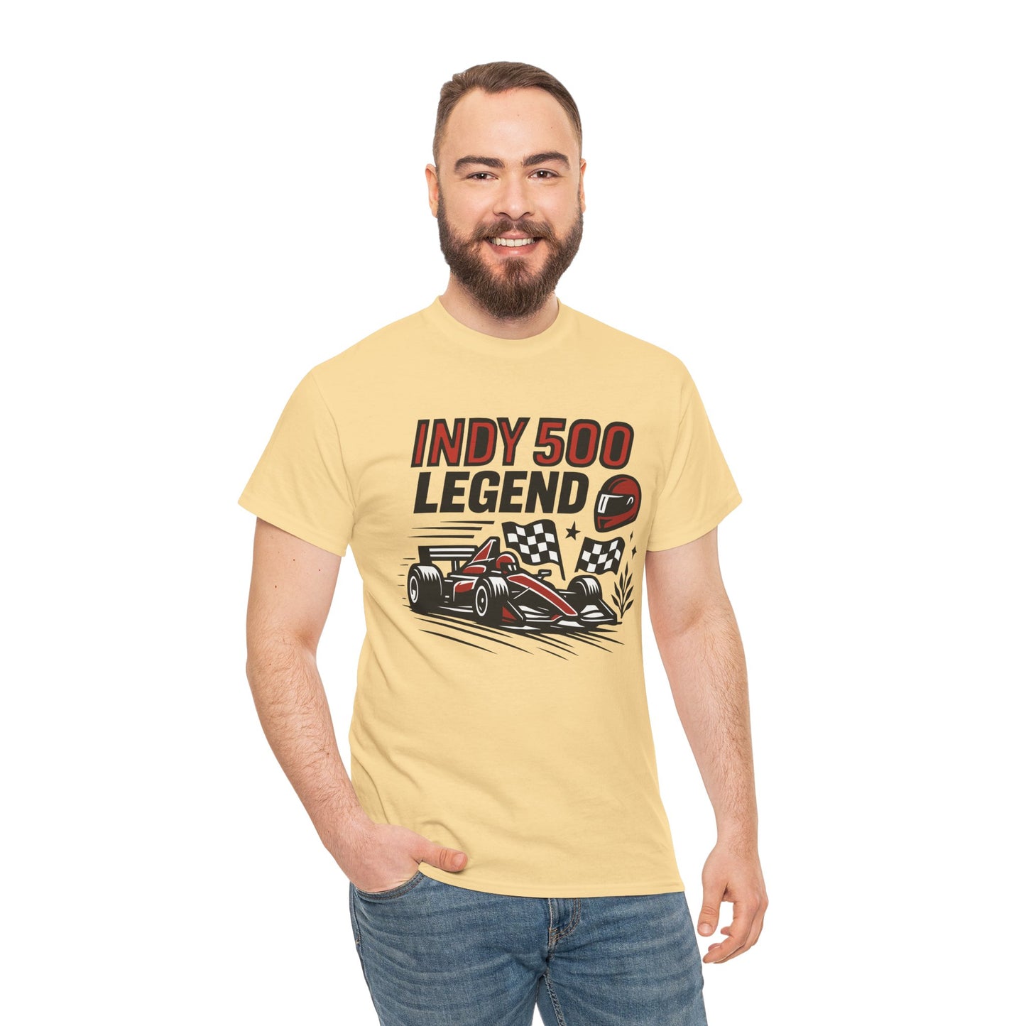 Indy 500 Legend Racing T-Shirt — Vintage Race Car & Checkered Flag Tee