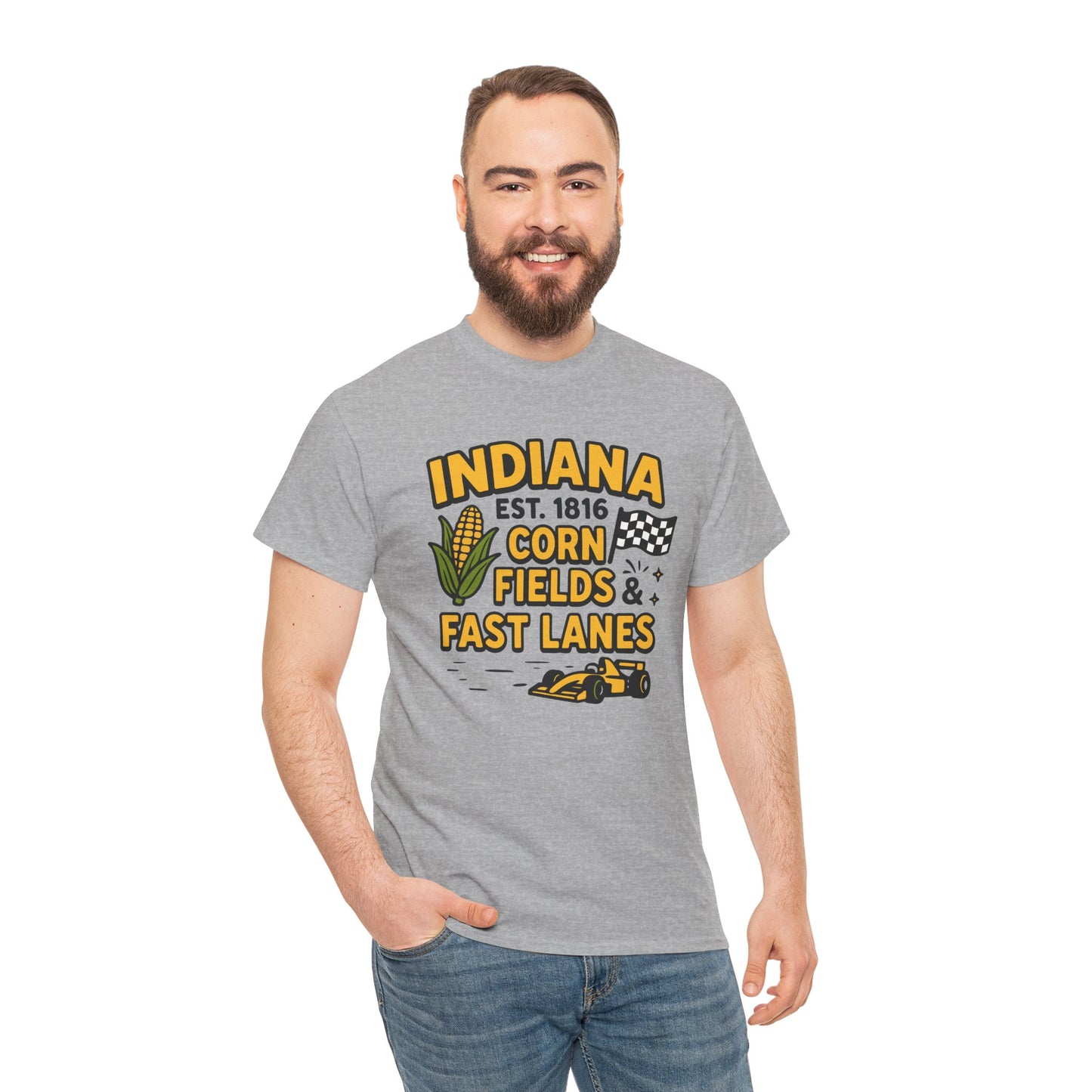 Indiana Corn Fields & Fast Lanes T-Shirt — Indy Racing & Midwestern Pride Tee
