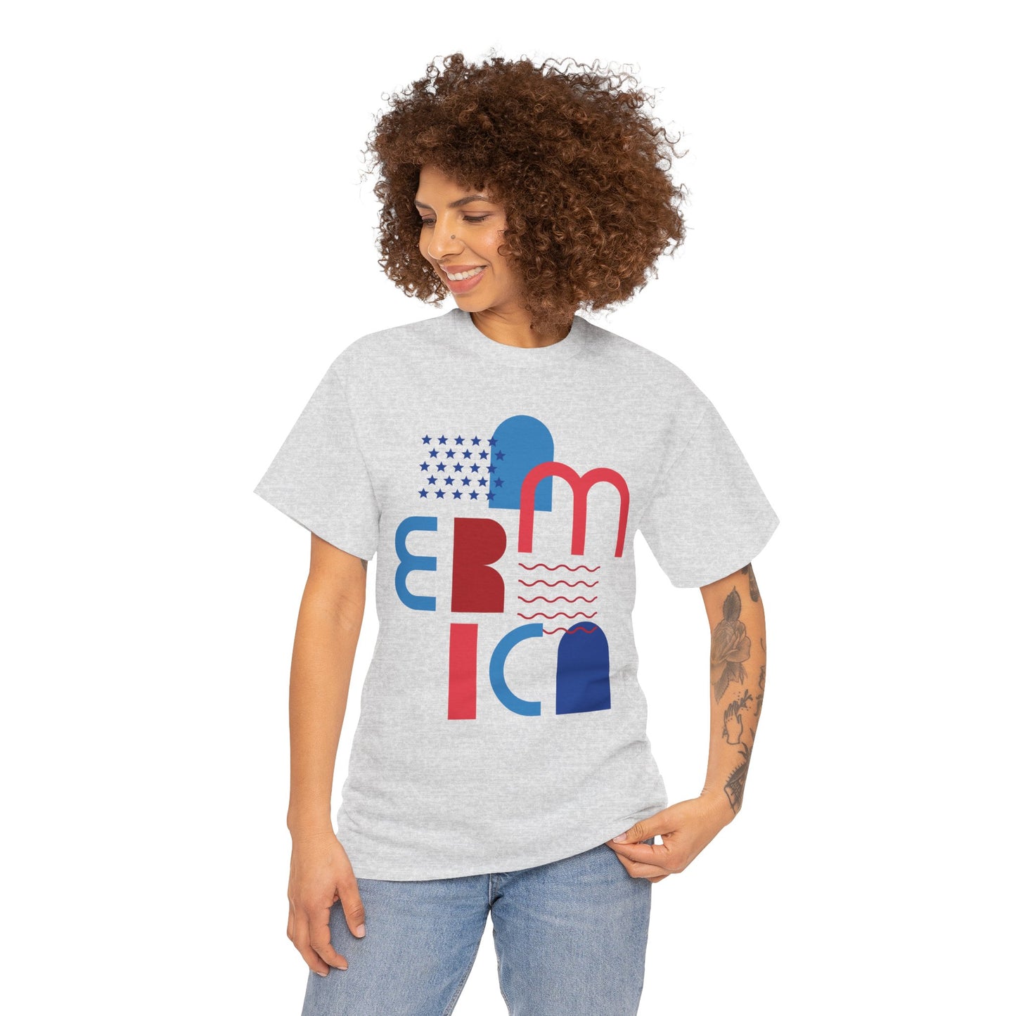 America Graphic Tee — Modern Red & Blue Typographic USA Design
